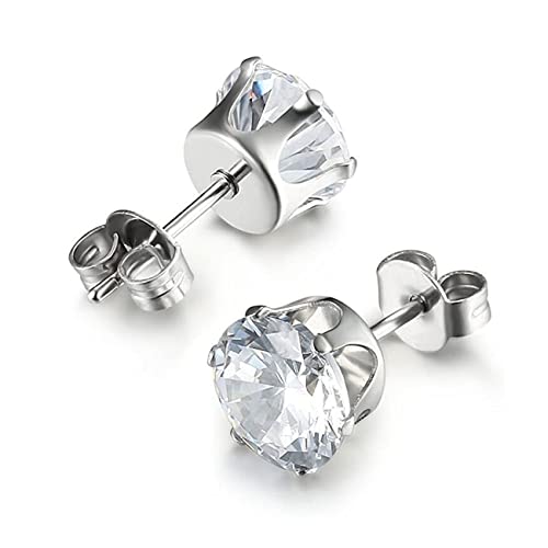 6 Pairs Stud Earrings Set, Hypoallergenic Clear Cubic Zirconia 316L Earrings Stainless Steel CZ Earrings for Women for Men 3-8mm3