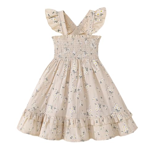 Toddler Girl Dress Summer Sleeveless Twirl Ruffle Dresses for Toddler Dress Casual Family Photos Beach Sundress (Khaki 3-4 Years)