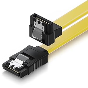 deleyCON 50cm SATA III Kabel S-ATA 3 Datenkabel Verbindungskabel Anschlusskabel für HDD SSD mit Metall-Clip - 6 GBit/s - 1x Gerade 1x 90° L-Type Stecker - Gelb