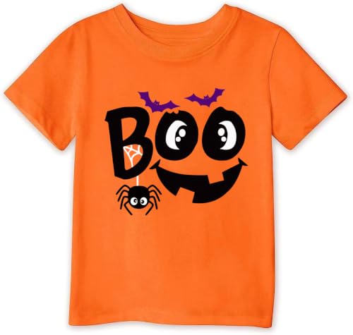 Image of Mrocioa Toddler Boy Girl Pumpkin Face Halloween T-Shirt Short Sleeve Tops