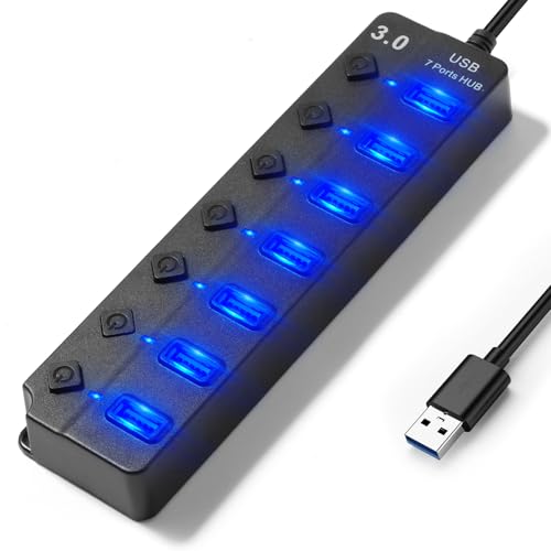 Hoppac Hub USB Multipresa a 7 Porte (1 USB 3.0 6USB 2.0) con Interruttori...