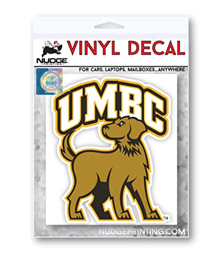 Image of University of Maryland Baltimore County Arched UMBC Over Full Golden Retriever Dog Logo Weatherproof Vinyl Sticker Car Decal from Nudge Printing