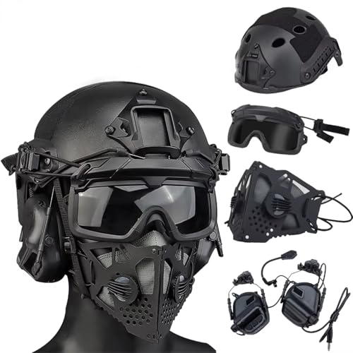 Casque airsoft chasse tir paintball avec protection faciale et lunettes tactiques