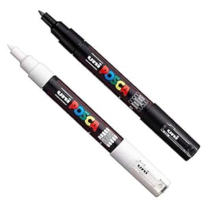 Posca PC-1M Markerstift, voor glas, stof, metaal, 2-delige set, zwart/wit