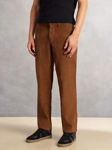 Image of Thomas Scott Men's Regular Fit Mid-Rise Corduroy Trouser | Textured Fabric | 4-Pocket Casual Pants for Men