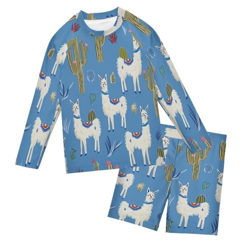 Ethnic Cacti Boys Swimsuit Rash Guard Toddler Kids Long Sleeve Swim Shirt and Trunks Swimwear Set 3-10Y