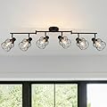 WILON 6 Light Track Lighting Kit 6 Way Ceiling Spotlight-Industrial Flush Mount Ceiling Light Black Kitchen Ceiling Light Fixtures Kitchen Track Lighting Flexibly Rotatable Light Head E26 Base