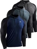 NELEUS Men's Running Shirt Long Sleeve Workout Shirts with Hoods,5102,3 Pack,Dark Grey/Slate Grey/Navy Blue,X-Large