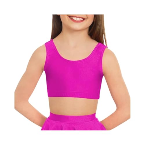 BODYWEAR LTD - Girls Shiny Nylon Short Crop Top - Ideal for Gymnastics, Dance, and Fitness Activities - Stylish and Comfortable Kids (Cerise Pink, 11-12 Years)