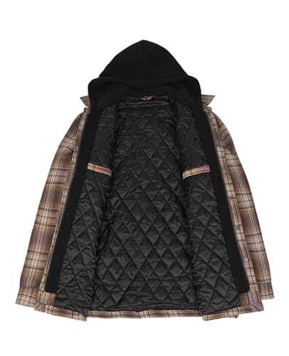Image of ZENTHACE Men's Quilted Lined Hooded Plaid Jacket,Zipper & Snap Closure