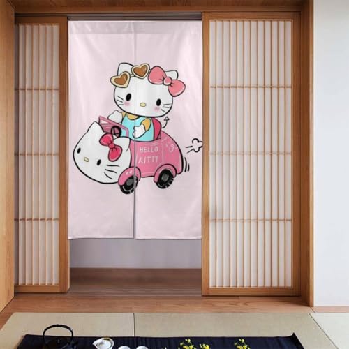 のれん 暖簾 ハローキティ かわいい 漫画 遮光 カーテン ロング おしゃれ 和風 目隠し 湯のれん 間仕切り リビング 玄関 キッチン 日除け 洗える 86cm×143cm 人気 アニメ