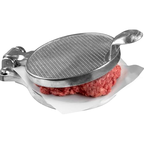 Presse à hamburger Pro-Grade - 11,4 cm - Antiadhésive - En fonte d'aluminium - Pour galettes de 1,8 kg - Presse ronde à hamburger - Outil de barbecue, préparation des repas, métal durable