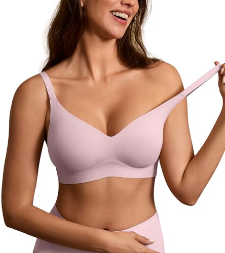 Image of DEANGELMON Seamless Bras for Women No Underwire Comfortable Push Up Bra V Neck Wireless Bralette Full Coverage Wire Free