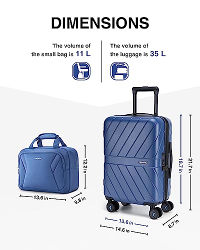 Image of BAGSMART 2 Piece Luggage, 20 Inch Carry On Suitcase with Spinner Wheels, Polycarbonate Material, Blue
