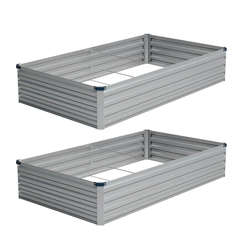 Vengarus 8x4x1FT (2 Pack) Galvanized Raised Garden Bed Kit, Outdoor Metal Planter Box for Vegetables, Rectangular Steel Container, Easy Assembly (Silver)