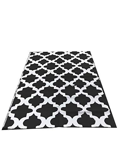 WFS Camping or RV Outdoor Rug, Black Geo, 6' x 9'