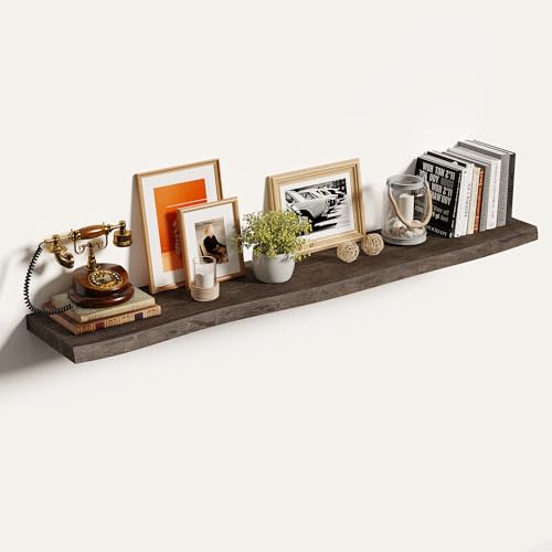 Image of Vivelove Wood Floating Shelves Live Edge 55 inch Set of 1, Dark Walnut