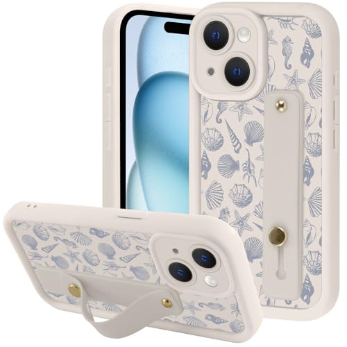 Coque TPU iPhone 15 silicone souple avec béquille intégrée et dragonne pour femme