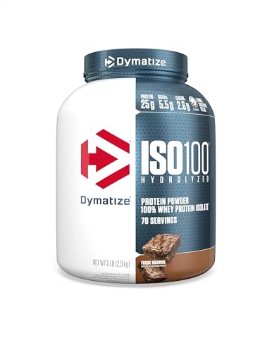 Image of Dymatize ISO100 Protein Powder, 100% Whey Isolate, Fudge Brownie | 25g Protein, Hydrolyzed, Fast-Absorbing, Supports Muscle Health, 5.5g BCAAs, Gluten-Free, 70 Servings, 5 lb