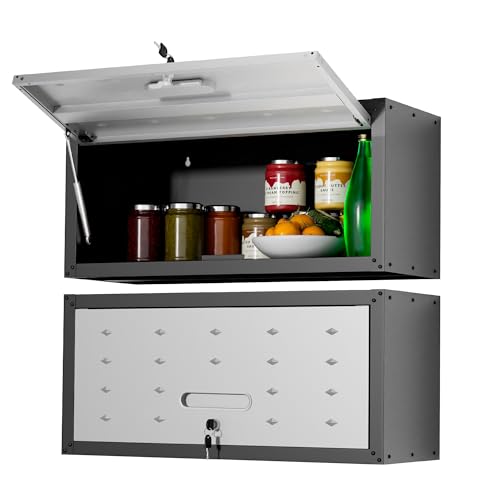 Metal Wall Cabinet,Wall Mounted Garage Cabinets with Lockable Door,Hanging Storage Cabinet 130 lbs Capacity,Floating Cabinet for Tool Organization in Basement,Workshop,Kitchen,Black/Grey