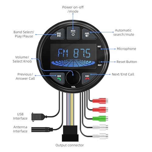 Image of 3 Inch Marine Radio Bluetooth Stereo Audio Waterproof Boat Radio FM AM USB | LEXXSON LCD Display Golf Cart Marine Stereo Receivers Audio Systems for RV UTV Yacht AUX Subwoofer Black