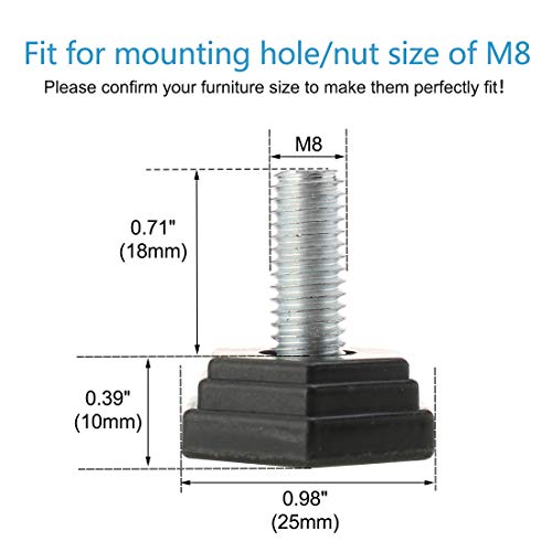 sourcingmap M8 x 18 x 25mm Hand Screw Leveling Feet Adjustable Leveler Floor Protector for Home Apartment Desk Chair Leg 20 Pack - Image 2