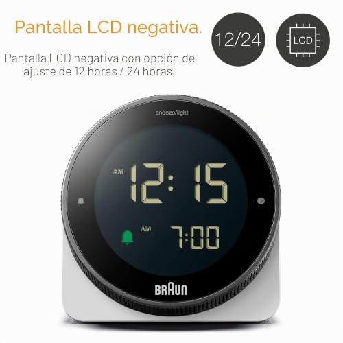 Reloj despertador digital Braun pantalla LCD negativa bisel giratorio BC24W 3