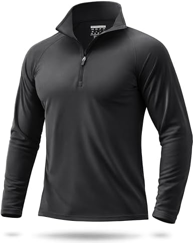 Boladeci UV Protection Clothing Men Long Sleeve Golf Shirt Quarter Zip Sun Black Shirt High Visibility Mens Golf Gifts Size L Large Chandail UV Homme