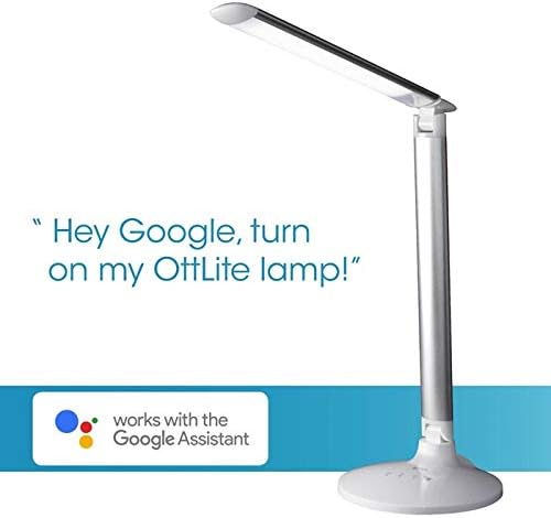 Miniatura 2 de OttLite Command - Lámpara LED de escritorio con asistencia de voz, color blanco, compatible con Google Home y Tienda Alexa, puerto de carga USB