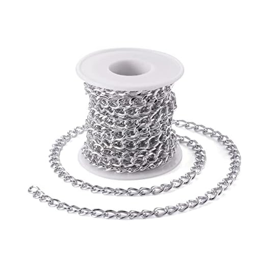 Catena a maglia barbazzale, 10 x 6,5 mm, in alluminio color argento, non saldata, per la realizzazione di collane, gioielli e accessori fai da te, 5 m/rotolo