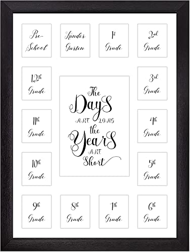 Comtraker Cadre photo pour l'année scolaire pré-K-12, collage photo mural 15 ouvertures cadre noir blanc mat - The Days Are Long - PreSchool to 12th Grade High School Graduation