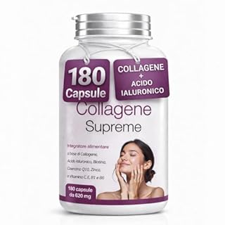 Collagene Idrolizzato 180 Capsule - Collagene e Acido Ialuronico integratore Capelli, Pelle, Unghie e Articolazioni. Collagene integratore,Biotina e Coenzima q10