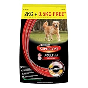 PURINA SUPERCOAT Adult Dry Dog Food, 1+ Years, 2kg + 0.5 kg Free Bag, with Chicken, Smart Blend Precise Nutrition for Whole Body Health, No Artificial Colours & Flavours (Weight May Vary Upwards)
