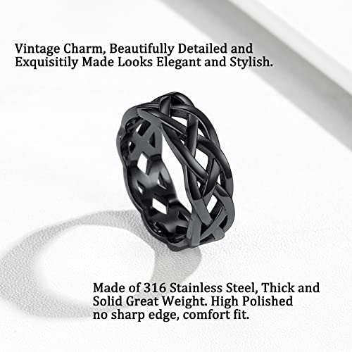 Bestyle Celtic Knot Band Rings for Men Women, Stainless Steel Irish Finger Ring Viking Wedding Bands Jewelry Gift Wedding Promise (12-Rhodium Black-Style02)