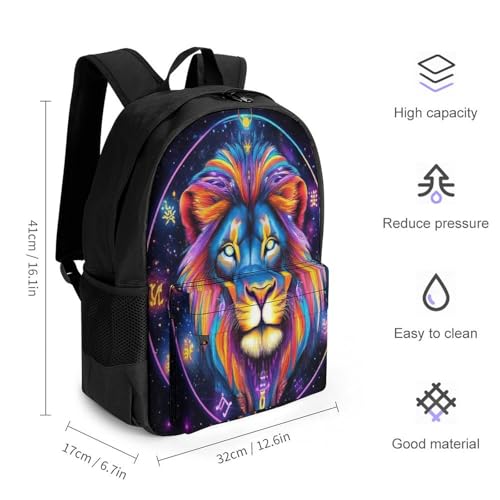 Mens Large Capacity Trippy Lion Leo Constellation Art Bags, Backpack Easy to Clean, Lightweight Bag for Daily Travel College Airplane Essentials2