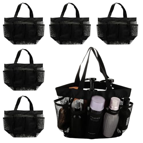 WOPPLXY 6 PCS Mesh Shower Bag - Portable Quick Dry Shower Tote Bag - Foldable Mesh Shower Caddy Bag with 8 Pockets for Dorms, Gym, Beach
