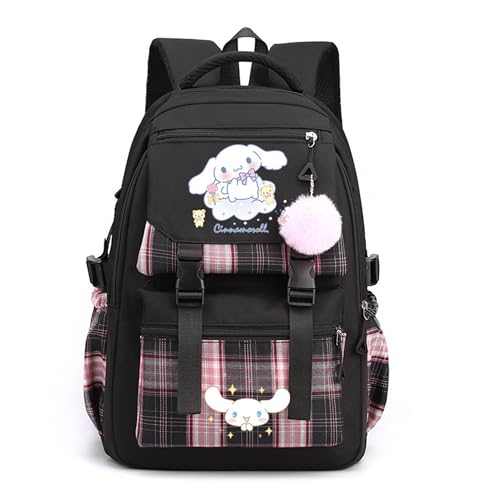 Roffatide Anime Print Business Casual Laptop Shoulders Backpack Hiking Travel Rucksack Daypacks 17 Inch Black (With Cute Pendant)