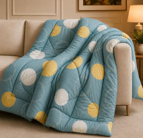 Image of HOMEKART 220 GSM Reversible Microfiber AC Comforter /Duvets for Mild Winter | All Season Single Size 3 Layered Quilted Blanket for Single Bed (230 cm x 150 cm,Light Grey & Yellow)