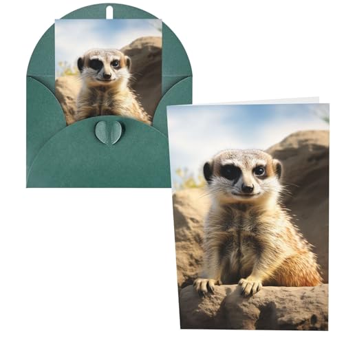 QMNSEHF ミーアキャット アニマルグリーティングカード 封筒付き サンキューカード Happy Birthdayカード 女性用 男性用 クリスマス ハロウィン 結婚式 ブランク ノートカード あらゆる機会 グリーティングカード 4x6