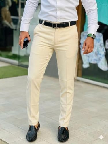Image of Mens Solid Polyester Twill Slim Fit Formal Pants | Lightweight and Breathable Fabric | Flat Front Design | Ideal for Office, Travel & Semi-Formal Occasion