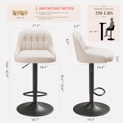 Image of MALOL Bar Stools Set of 4, Swivel Bar Chairs, Modern Adjustable PU Leather Upholstered Barstools Counter Height with Tufted Back for Bar, Kitchen Counter Island, Dining Room, Beige