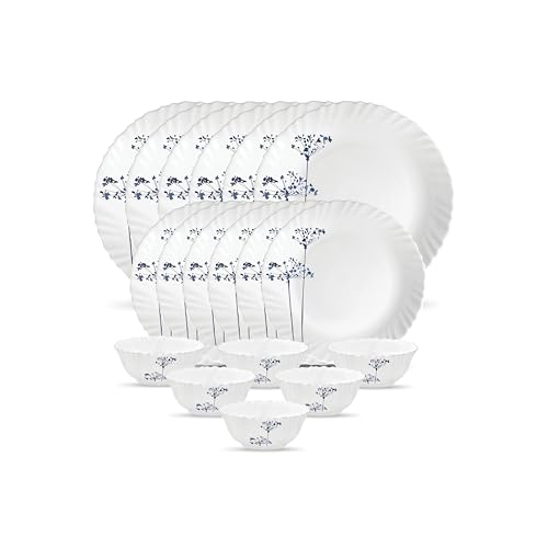 Image of La Opala Novo Collection Opal Glass Crockery | for Family of 6 | Dinner Set 18 pcs Aqua Spray | Plates & Bowls for Dining | Microwave Safe | 100% Vegetarian | Extra Strong | Light & White