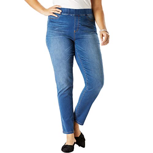 Roamans Women's Plus Size The No-Gap Jegging Pull On Jeans Denim Legging - 26 W, Medium Stonewash