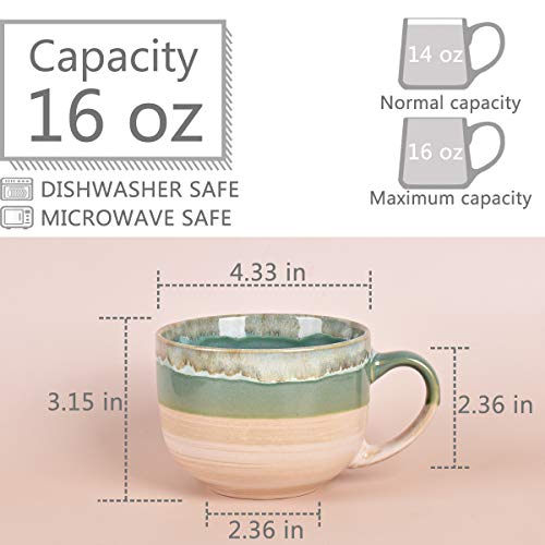Bosmarlin Large Ceramic Coffee Mug Set Of 2, Stoneware Jumbo Latte Mugs For Office And Home, 16 Oz, Dishwasher And Microwave Safe(Green, 2) #TOP1