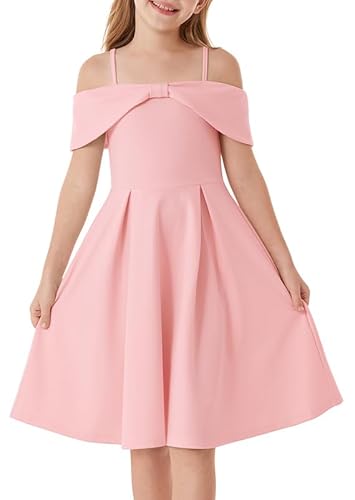 GRACE KARIN Girls Princess Dress Off Shoulder A-Line Bowknot Casual Party Dresses Pink 8Y