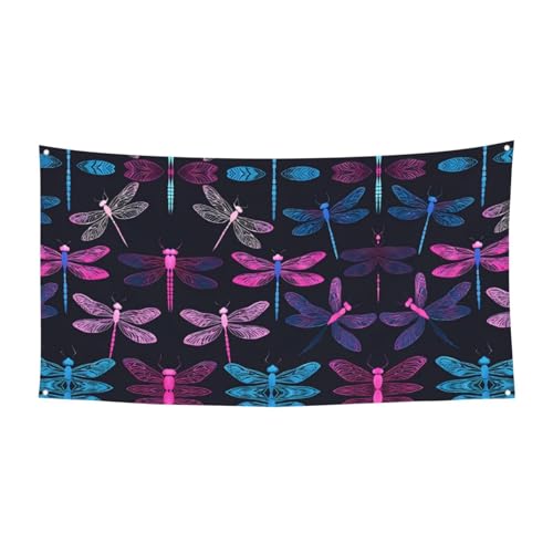MINDBBDFJ Purple Dragonfly Print Banners And Signs For Outdoor/Indoor,Personalized Banner Customizable Parties Halloween Banner (180x90cm)