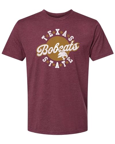 Nudge Printing Texas State University Shirt TXST Cursive Bobcats Script Apparel Super Soft Heather Maroon T Shirt Comfy Tee for Men and Women (X-Large)