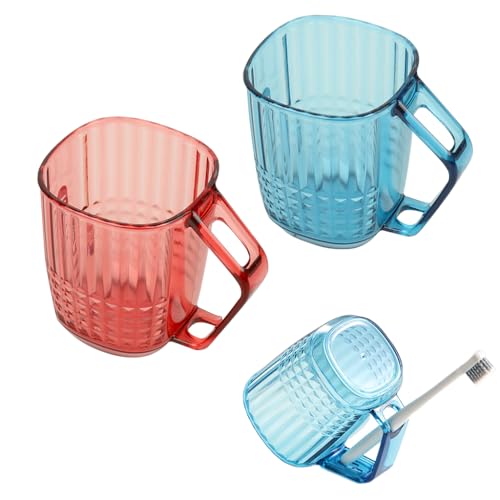 Image of HASTHIP 2-in-1 Mouthwash Cup with Toothbrush Holder - Inverted Drying Design, Tilted Upside-Down Cup for Quick Drainage, Stylish Hammered Pattern Clear Mouthwash Cups, Pack of 2