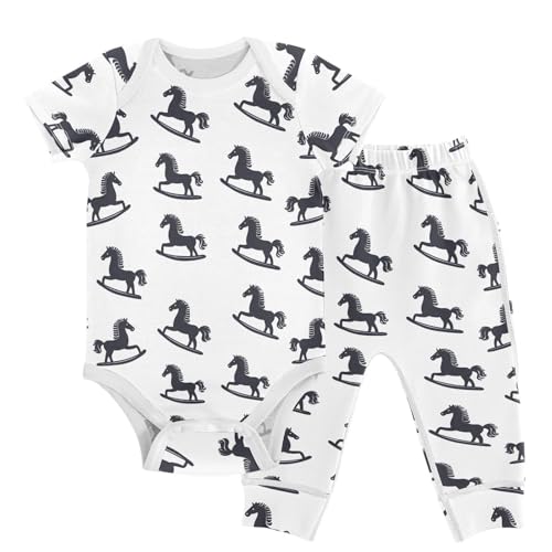 vvfelixl Baby Clothes Cartoon Toy Rocking Horse Baby Bodysuits Set Unisex Short Sleeve Babys Pants Sets 0-3M