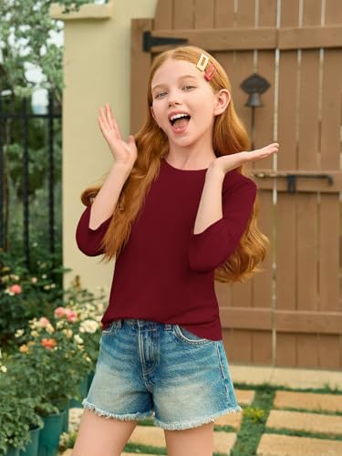 Image of Haloumoning Girls Casual 3 /4 Sleeve T Shirts Kids Crewneck Tops Fashion Tees 5-14 Years